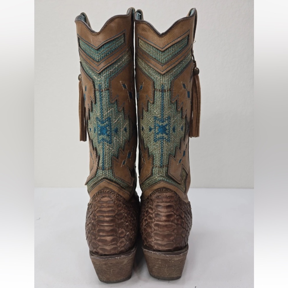 Corral Vintage Boots C2693 Python Aztec Indian Teal Brown Size 8.5M Womens - Picture 7 of 14